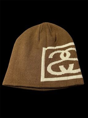 Stüssy Big SS Link Knit Beanie Brown Cream Logo Streetwear Hat